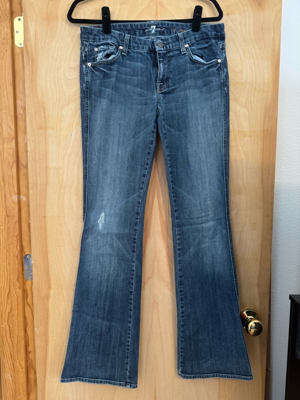 7 For All Mankind Women's Flare Jeans in Faded Blue Denim